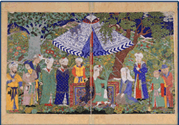 Enthronement scene, Tabriz (?), c.1470-90. Opaque pigment,ink, gold and paper. Topkapι Saray Museum, Istanbul. Photo Hadiye Cangke.