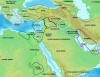 Map of the Ancient Near East during the Amarna period, showing the great powers of the day: Egypt (green), Hatti (yellow), the Kassite kingdom of Babylon (purple), Assyria (grey), and Mitanni (red). Lighter areas show direct control, darker areas represent spheres of influence. The extent of the Achaean/Mycenaean civilization is shown in orange.